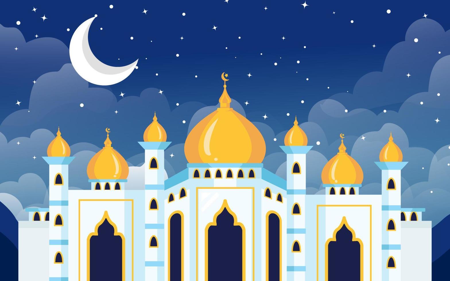 Ramadan mois plat mosquée paysage vecteur