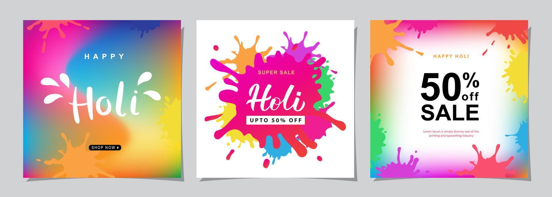 content Holi fête ensemble bannière. Contexte conception pour Indien Festival de couleurs, social médias, site Internet bannières, affiche pour vente et promotion modèle. vecteur illustration.