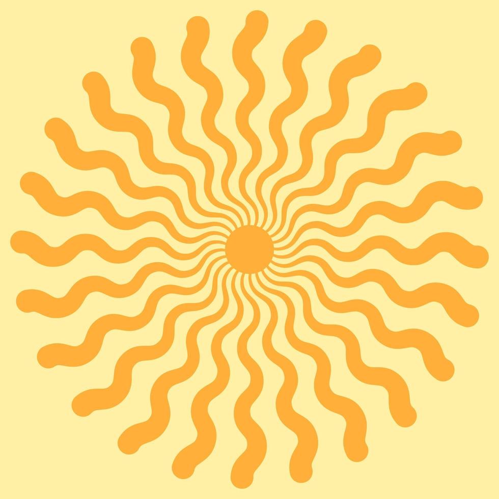Soleil avec ondulé des rayons, une symbole bien temps et bien humeur, vecteur Jaune Soleil avec ondulé des rayons