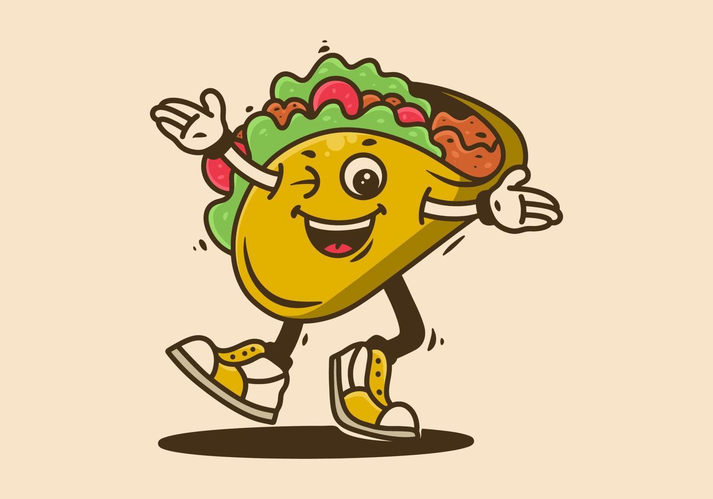 mascotte personnage de en marchant tacos avec content visage vecteur