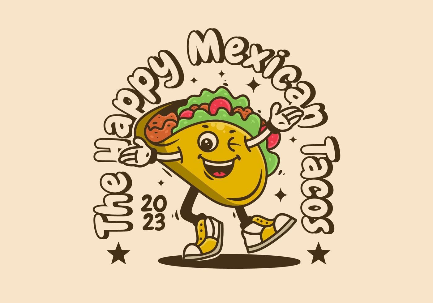 mascotte personnage de en marchant tacos avec content visage vecteur