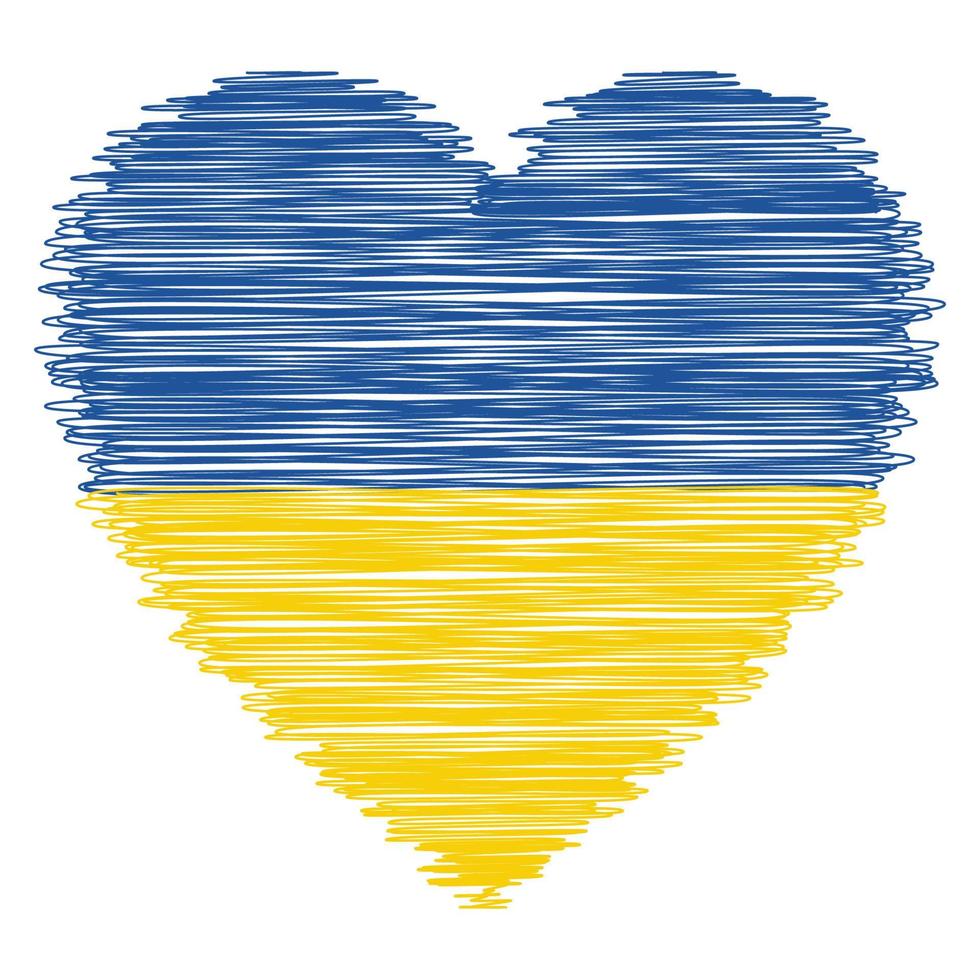 l'amour pour Ukraine, cœur tiré avec une stylo, griffonnage nationale drapeau Ukraine vecteur