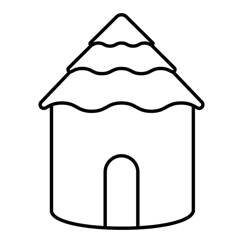cabane dessin animé village, logo paille loger, tiki toit herbe icône vecteur