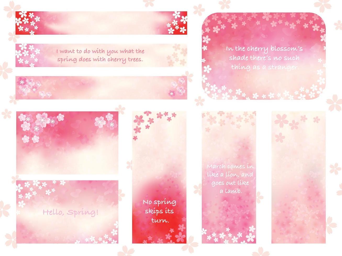 ensemble de modèles de cartes de voeux de printemps décoré de fleurs de cerisier isolé sur fond blanc. illustration vectorielle. vecteur