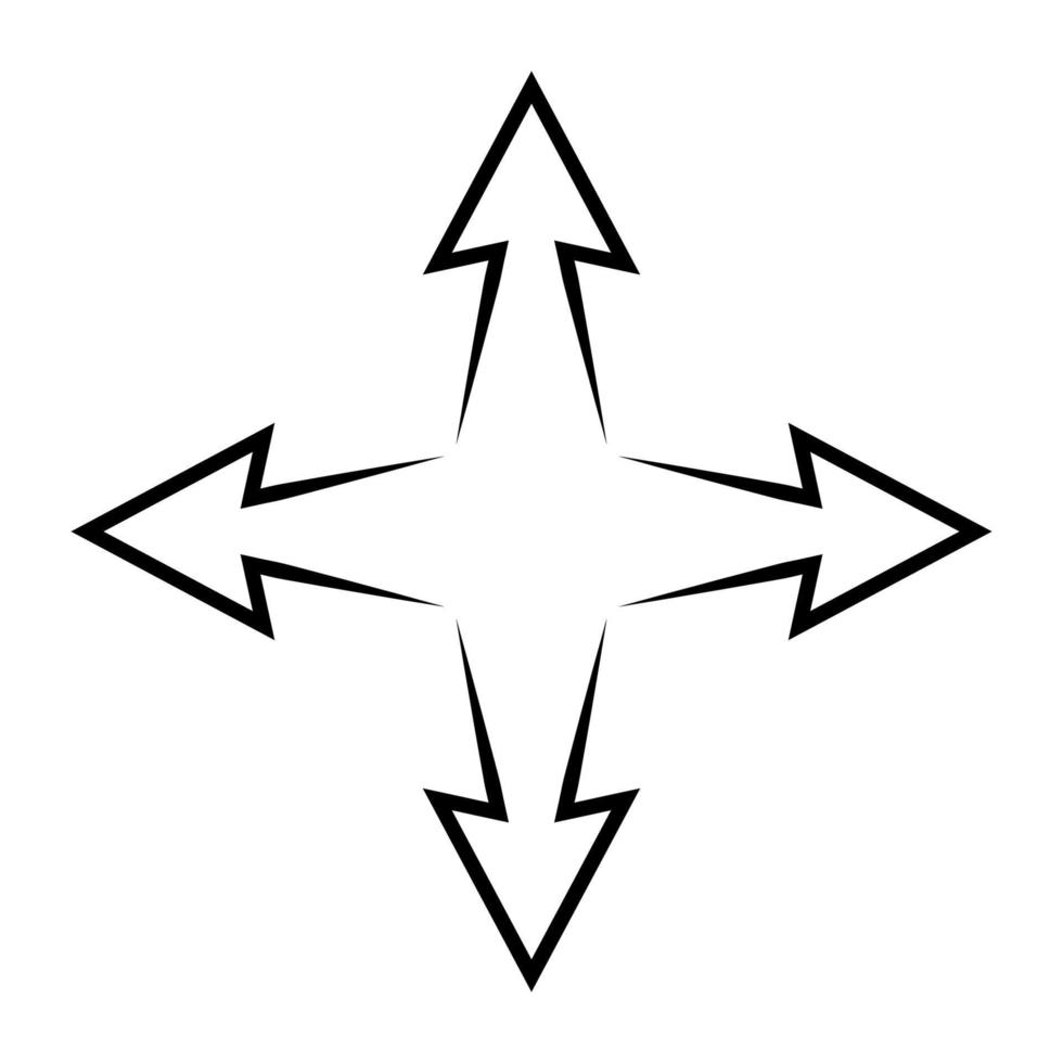 4 côté flèche, quatre façon tous les deux icône, logo La Flèche ligne vecteur