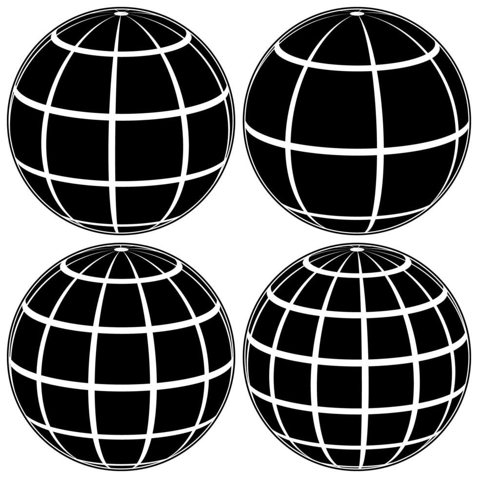 ensemble noir globe 3d modèle de le Terre ou de le planète, modèle de le céleste sphère avec coordonner grille, vecteur champ avec rayures et lignes méridien et parallèle