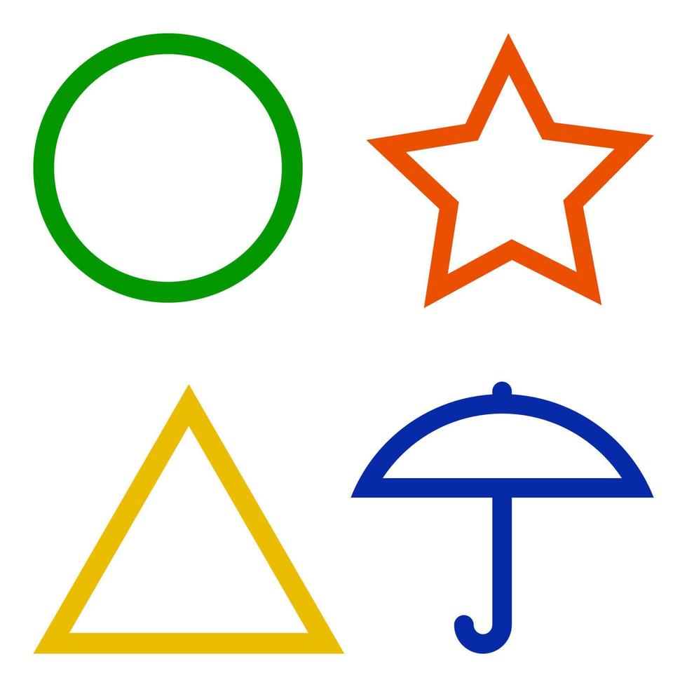 Jeu calamar vert cercle rouge Triangle Jaune étoile bleu parapluie symbole Stock illustration vecteur