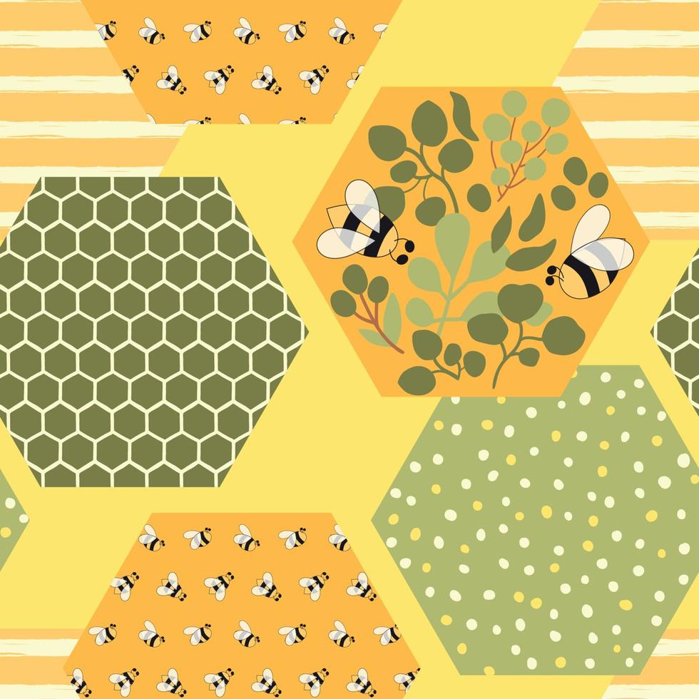 abeille mon chéri modèle. abeille nid d'abeille sans couture modèle. apiculture Contexte. mignonne abeille vecteur imprimer. floral mon chéri hexagone conception, emballage papier, tissu, fond d'écran. sucré mon chéri abeille illustration.