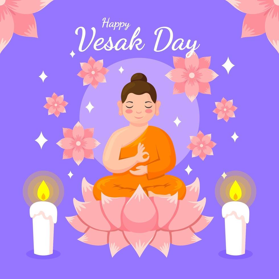 jour vesak avec bouddha et fleur de lotus vecteur