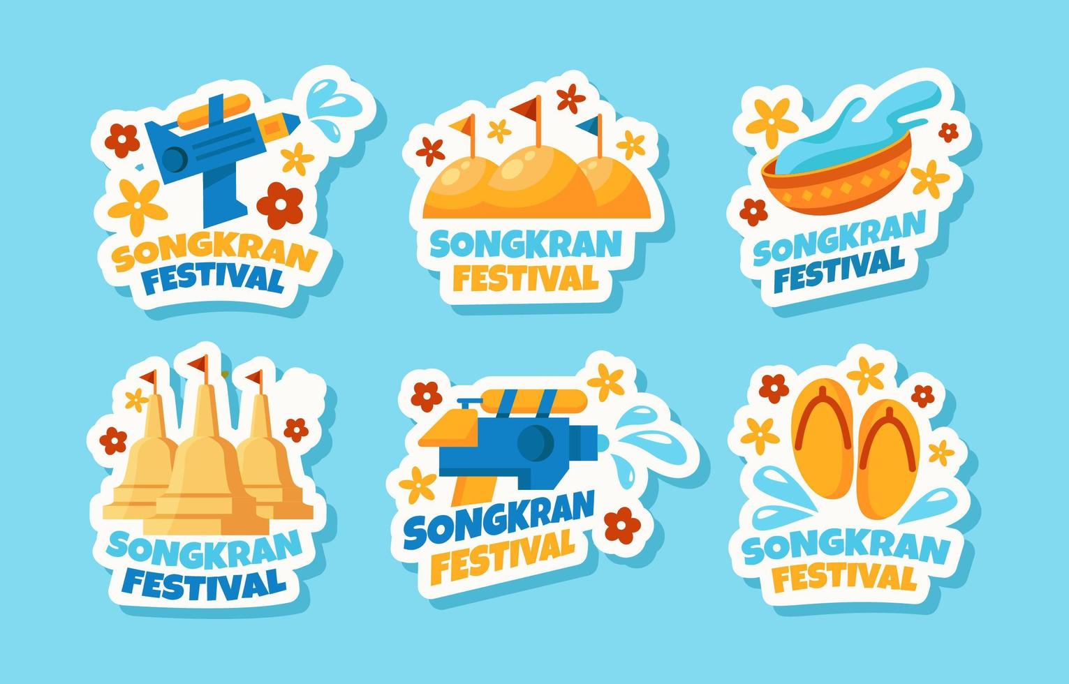 festival de leau de songkran plat stickers vecteur