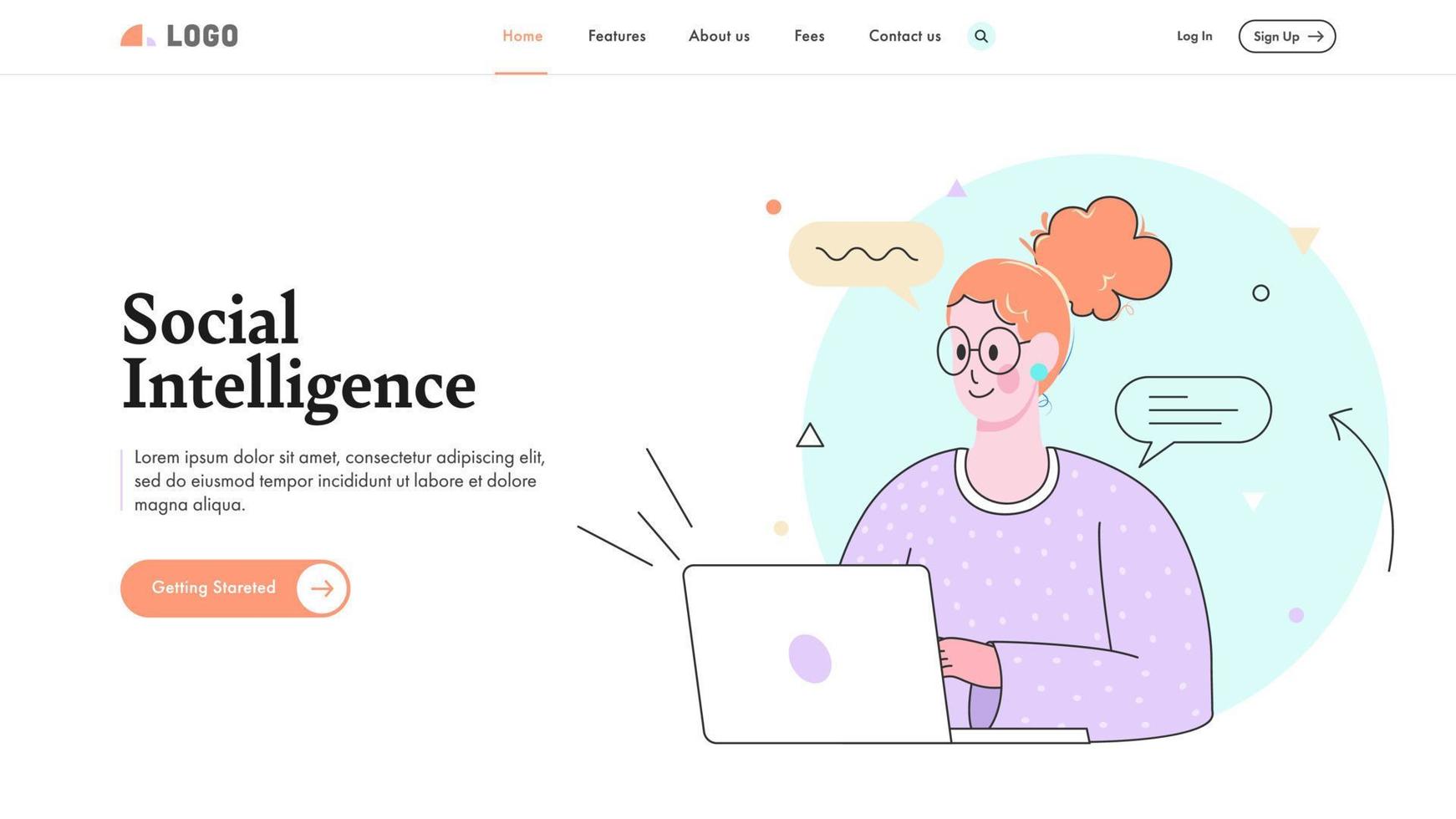 social intelligence atterrissage page conception avec Jeune fille bavardage dans portable. vecteur