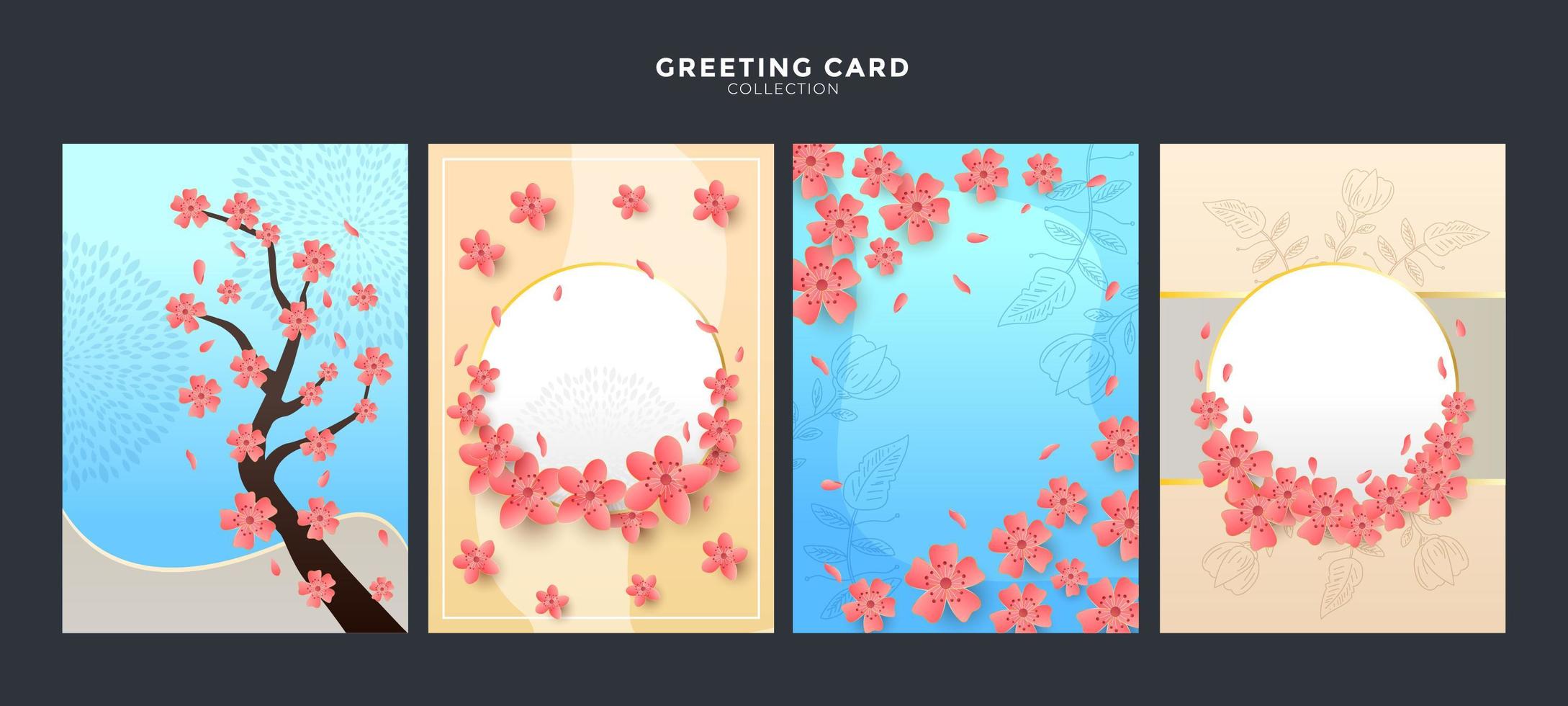 collection de cartes de fleurs de cerisier vecteur