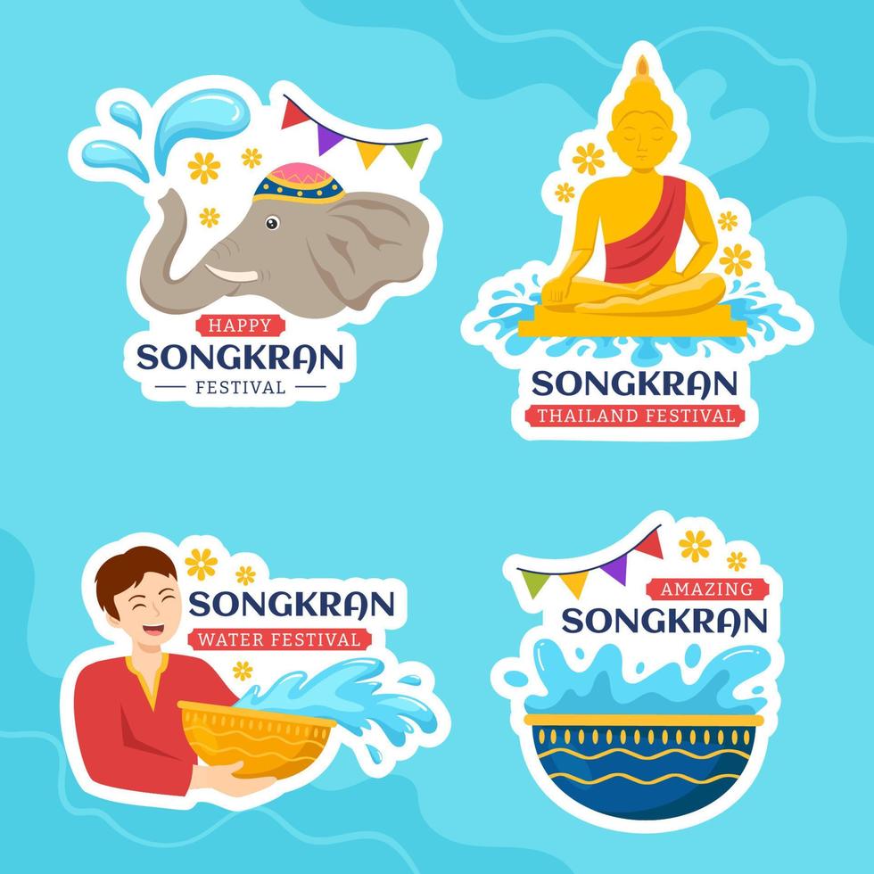 Songkran Festival journée étiquette plat dessin animé main tiré modèles Contexte illustration vecteur