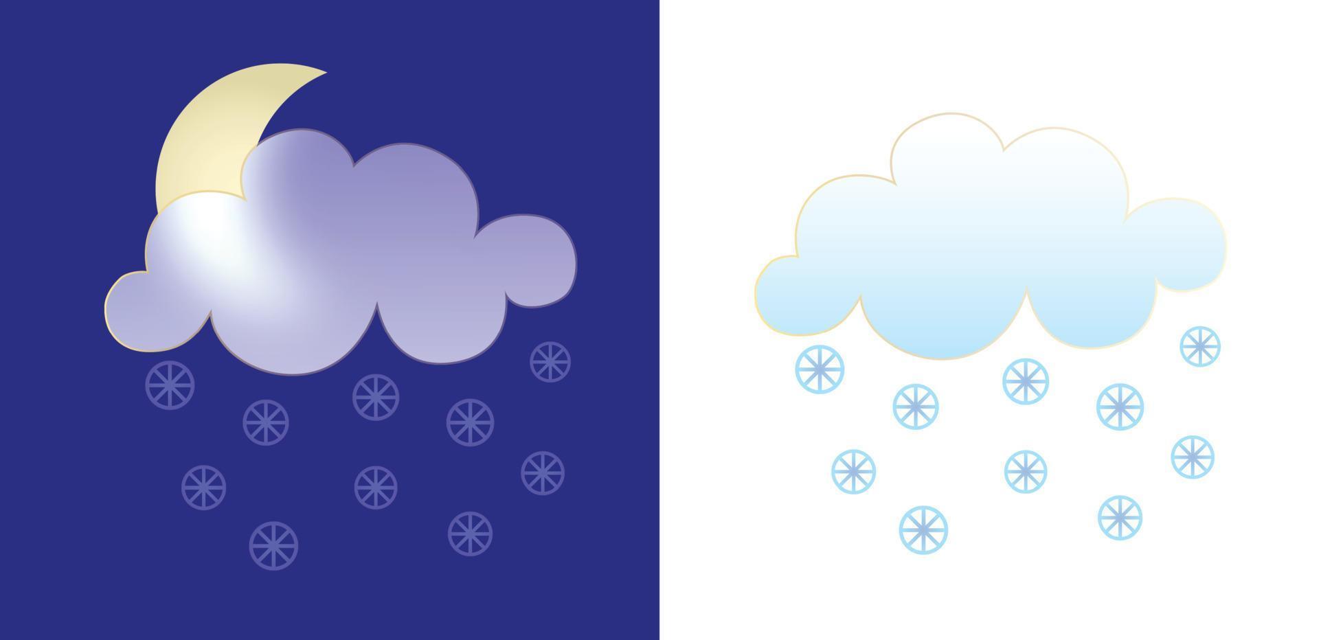 ensemble de temps Icônes. morphisme du verre style symboles pour meteo prévoir application. éléments isolé sur blanc Contexte. journée et nuit hiver saison chante. lune et neige des nuages. vecteur des illustrations