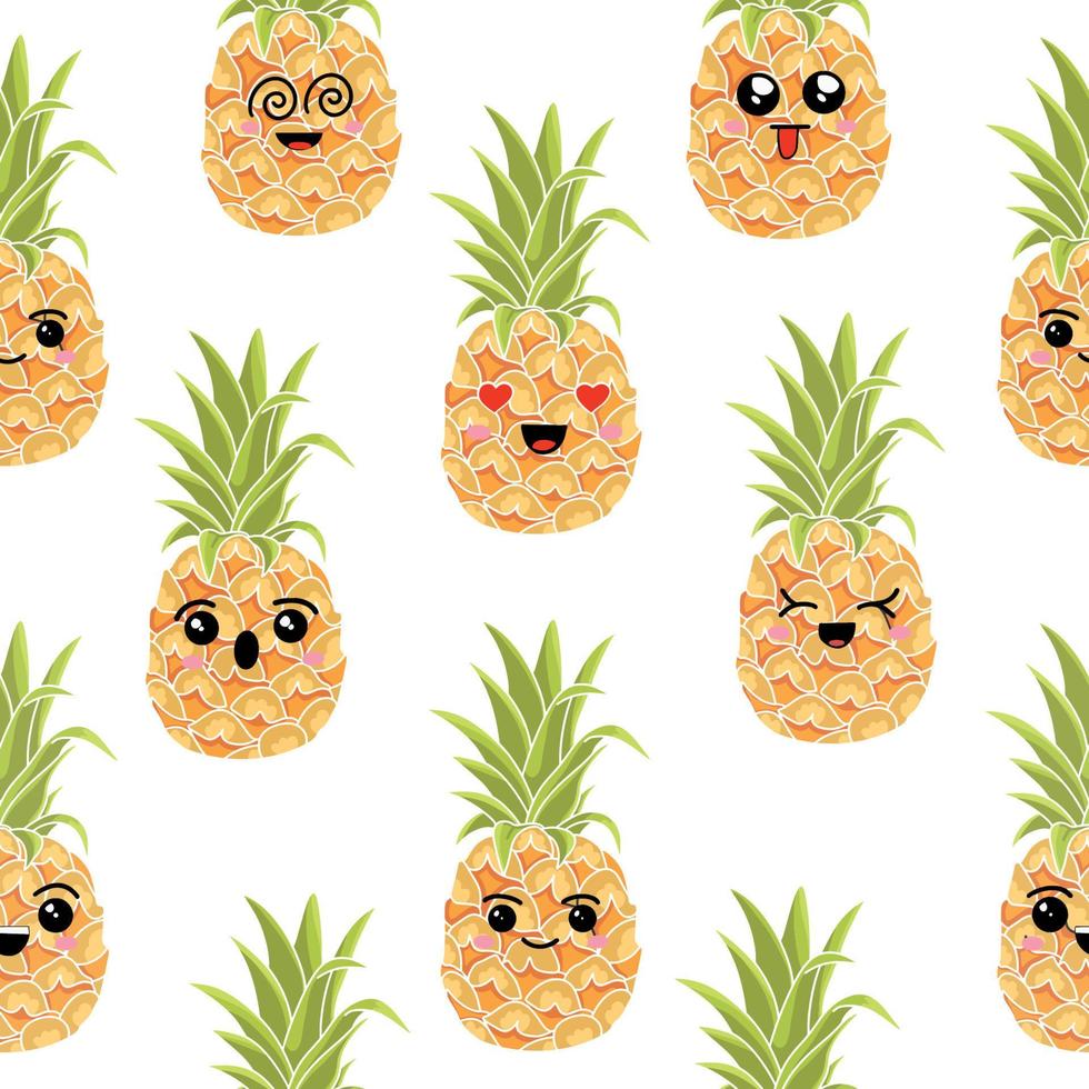 sans couture modèle de Ananas avec différent émotions. Couleur des illustrations sur une blanc Contexte vecteur