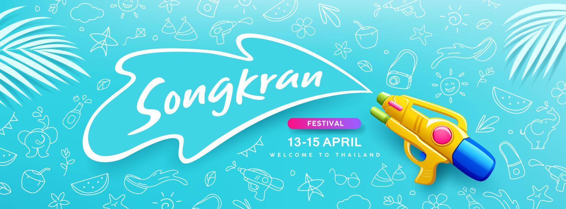 Songkran Festival Thaïlande, l'eau pistolet l'eau éclaboussure conception sur dessin été bleu arrière-plan, eps dix vecteur illustration