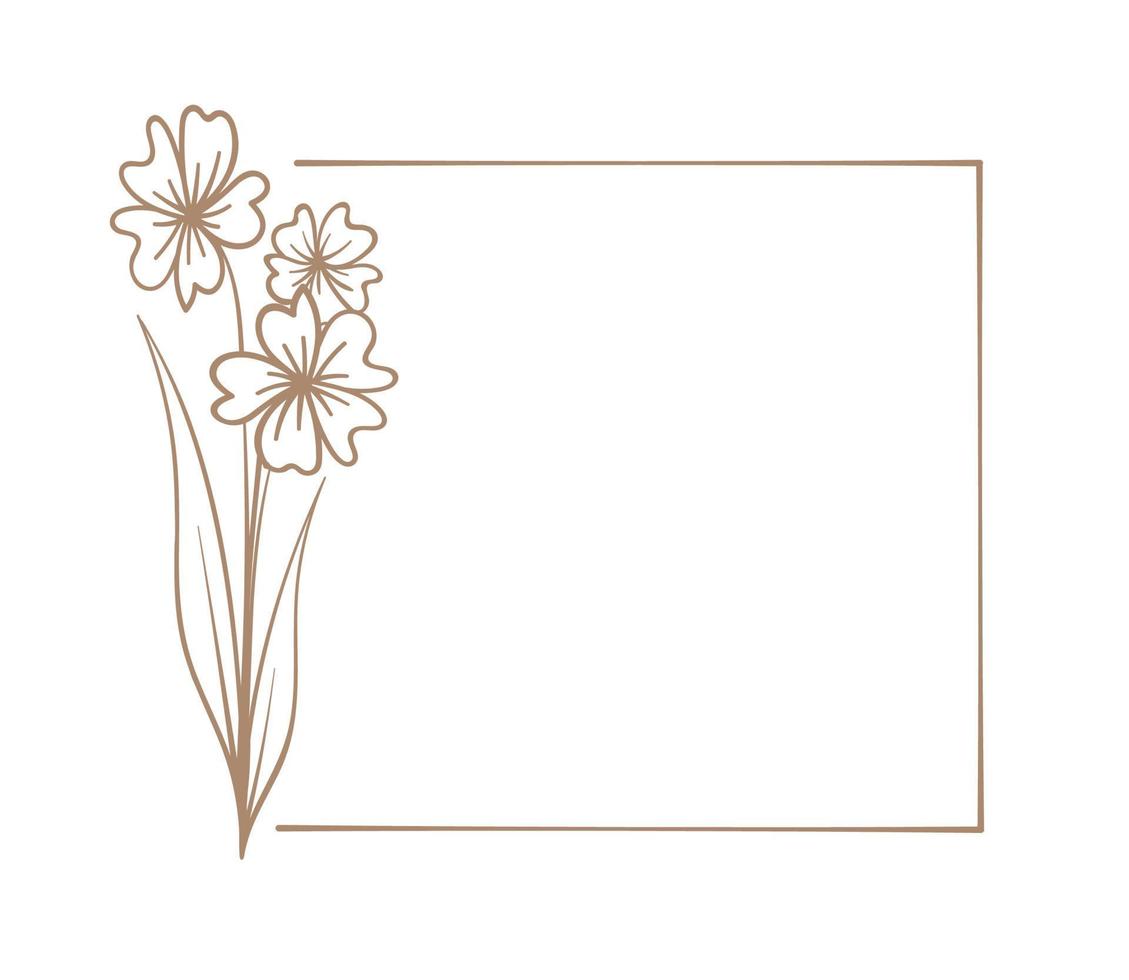 botanique carré Cadre. main tiré ligne frontière, feuilles et fleurs, mariage invitation cartes, logo conception, affiches modèle. élégant minimal style vecteur