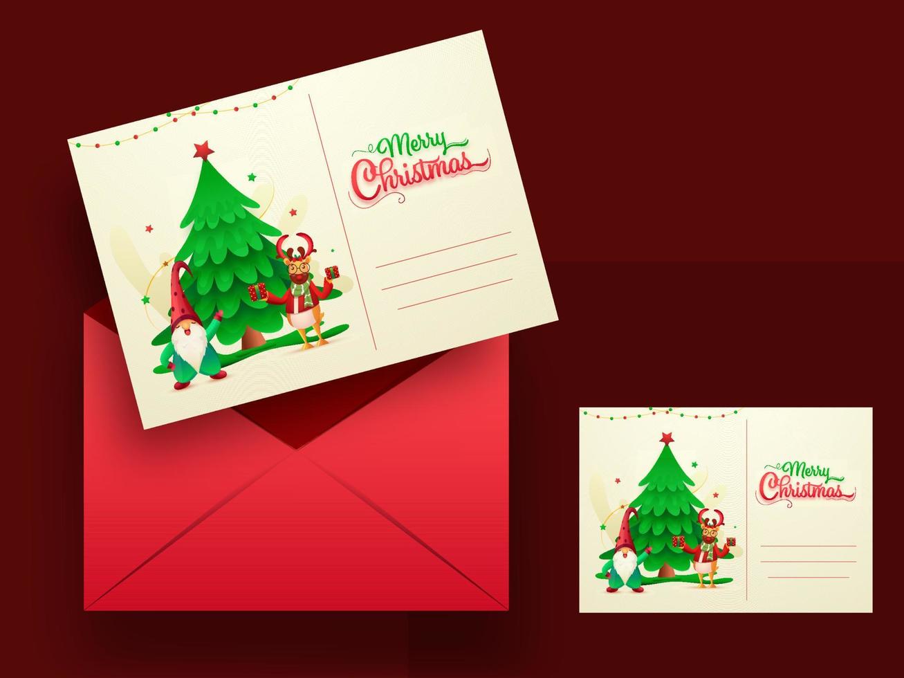 joyeux Noël salutation cartes ou invitation avec rouge enveloppe illustration. vecteur
