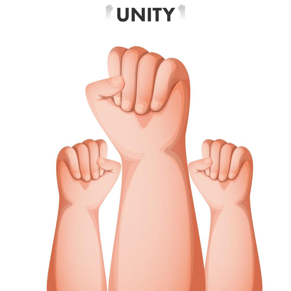 Humain poing main élevé en haut sur blanc Contexte pour unité concept. vecteur