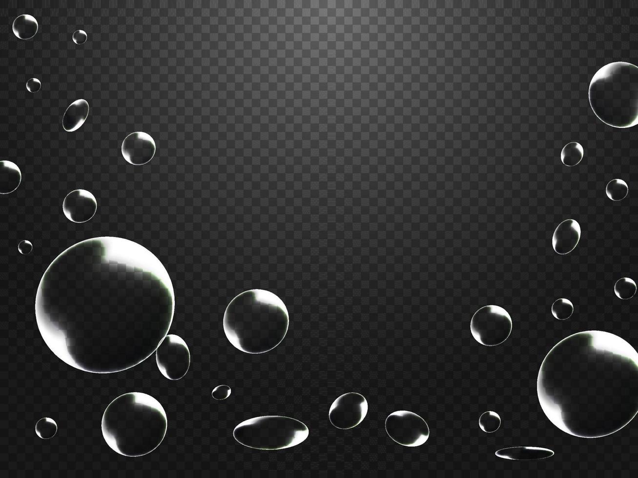 abstrait l'eau gouttes ou liquide bulles décoré sur noir transparent Contexte. vecteur