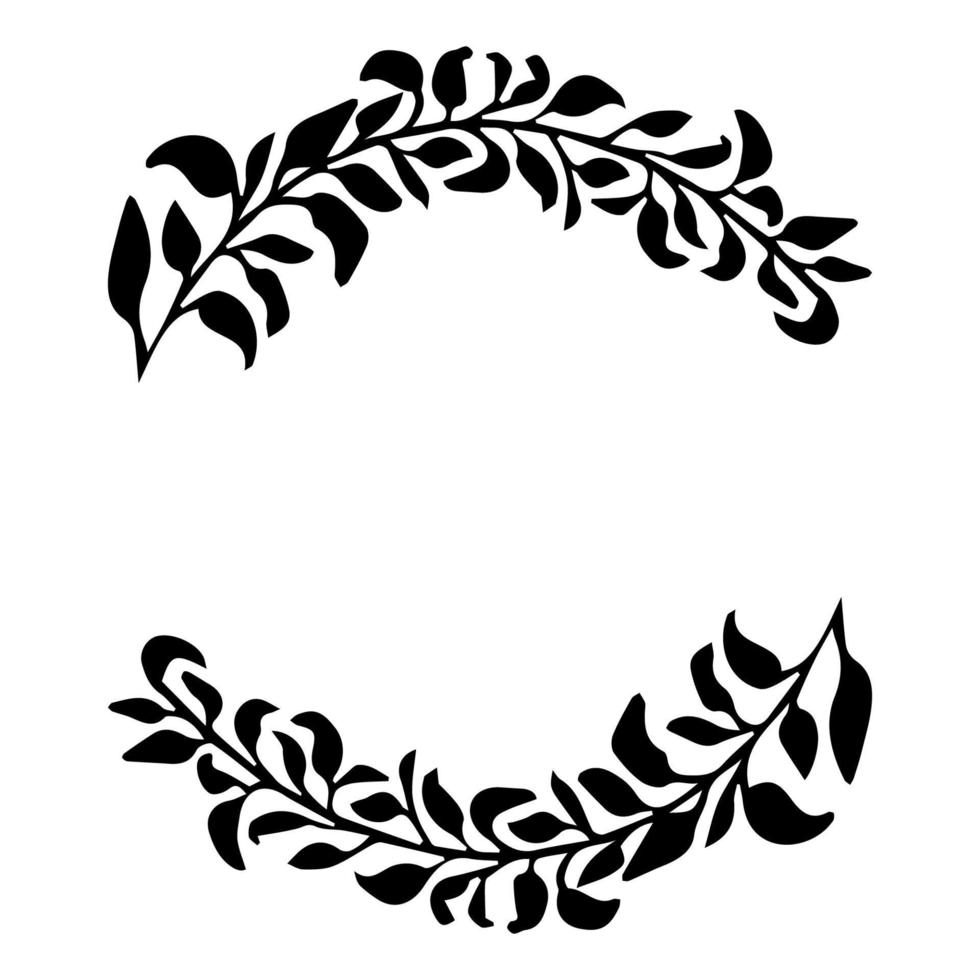 élégant cadre floral ovale, silhouette de bordure dans un style de griffonnage dessiné à la main isolé sur fond blanc. décoration de couronne, clip art délicat. illustration vectorielle vecteur