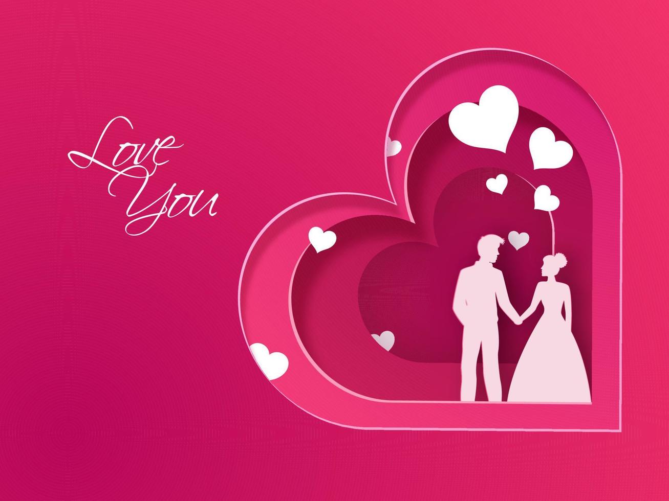 rose papier cœur couche Couper style salutation carte avec silhouette aimant couple et l'amour vous texte. vecteur