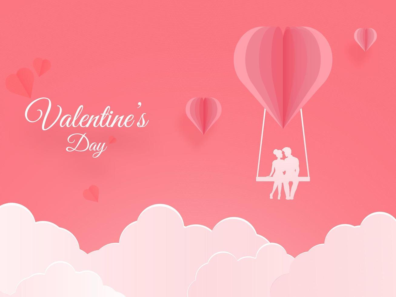papier Couper cœur balançoire avec silhouette couple et des nuages sur lumière rouge Contexte pour la Saint-Valentin journée concept. vecteur