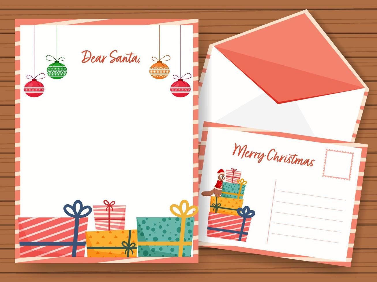 cher Père Noël lettre ou souhaitant carte avec espace pour texte et double face enveloppe. vecteur