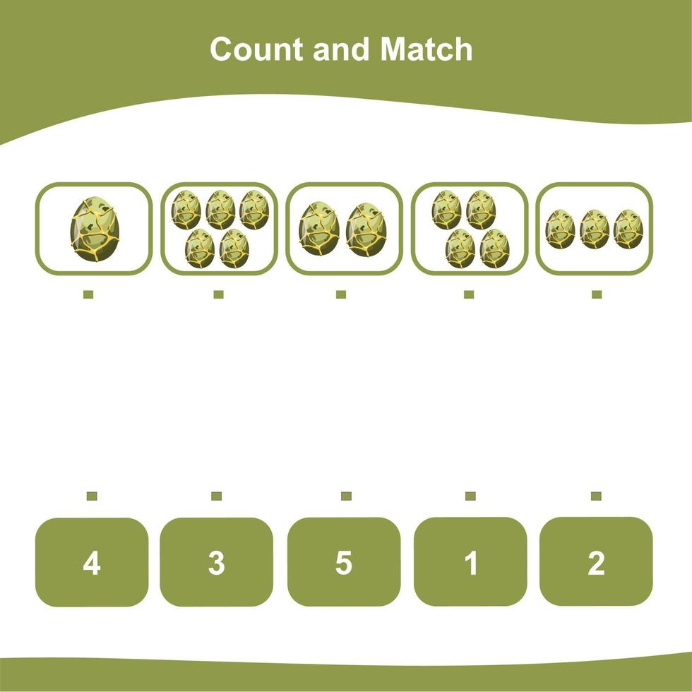 compte et correspondant à Jeu pour des gamins avec dinosaure des œufs. compter et rencontre feuille de travail. éducatif imprimable math feuille de travail. vecteur illustration.