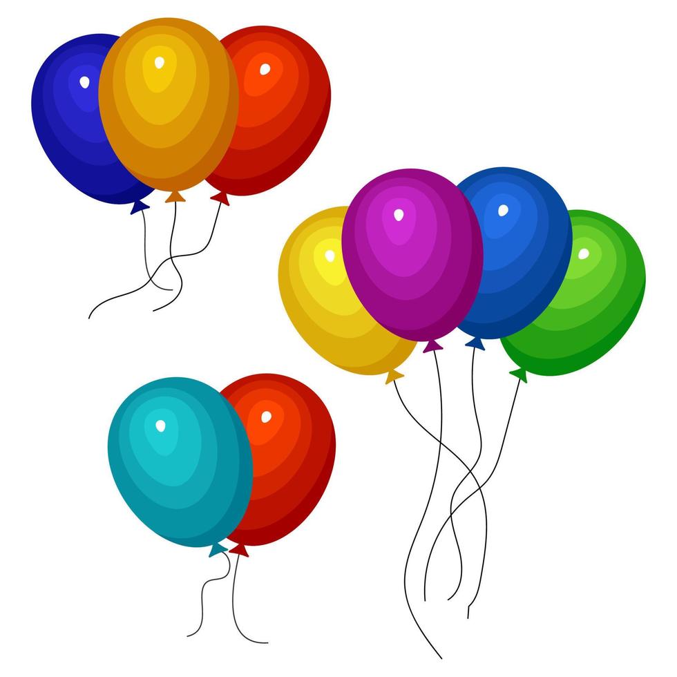 bouquets de plusieurs ballons d'hélium de couleur. illustration vectorielle. vecteur