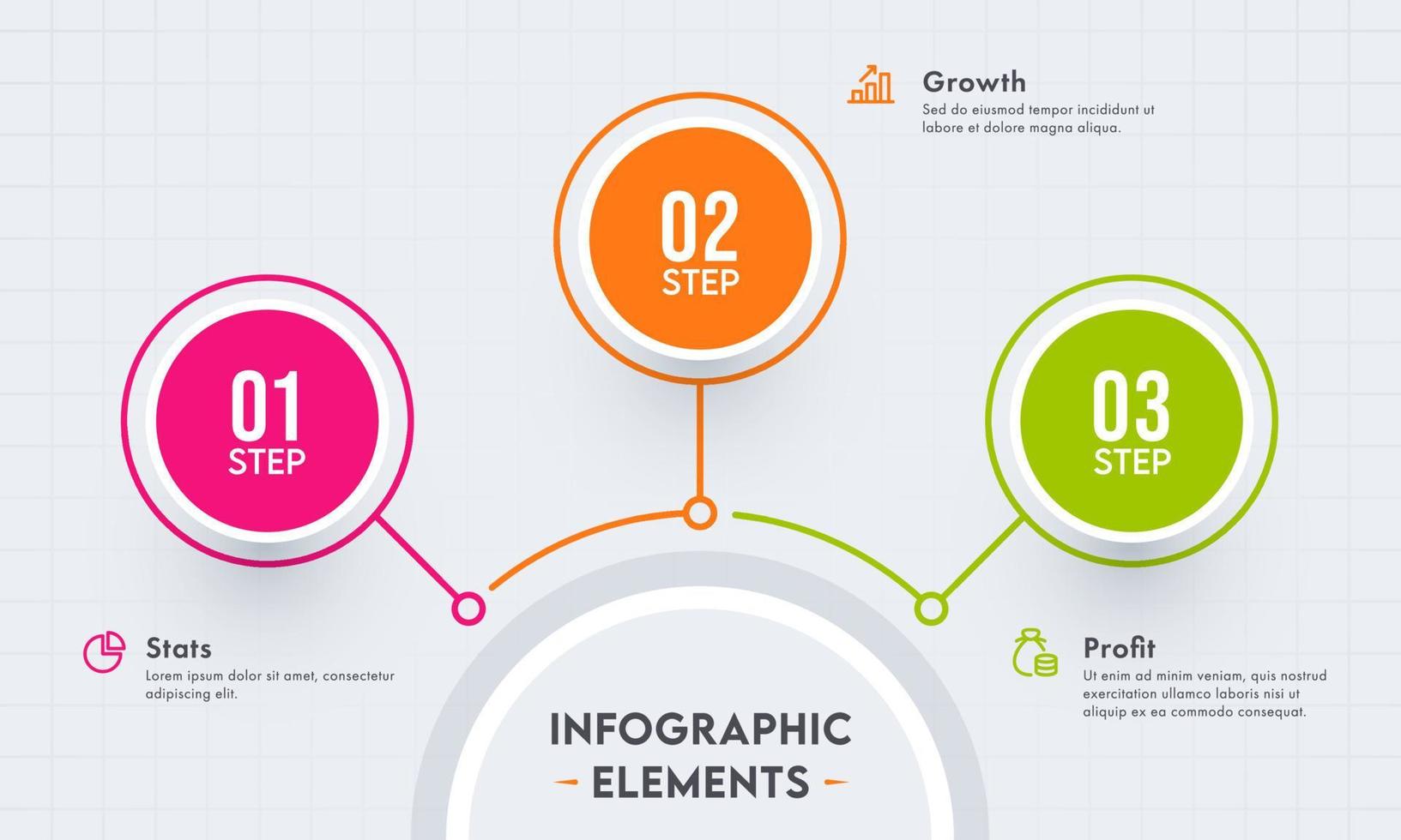 affaires infographie éléments dans Trois pas comme comme Statistiques, croissance, profit sur lumière gris Contexte pour présentation. vecteur