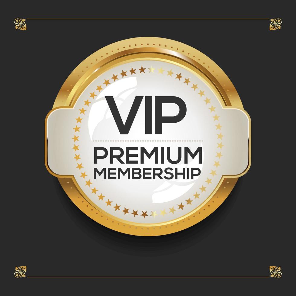 VIP prime adhésion d'or badge sur noir Contexte vecteur