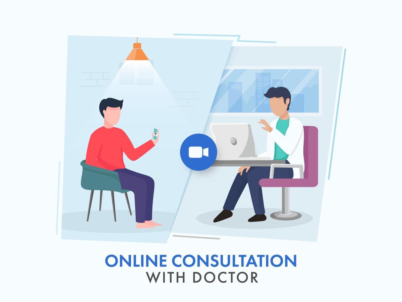 patient parlant de vidéo appel avec une médecin pour en ligne consultation concept. vecteur