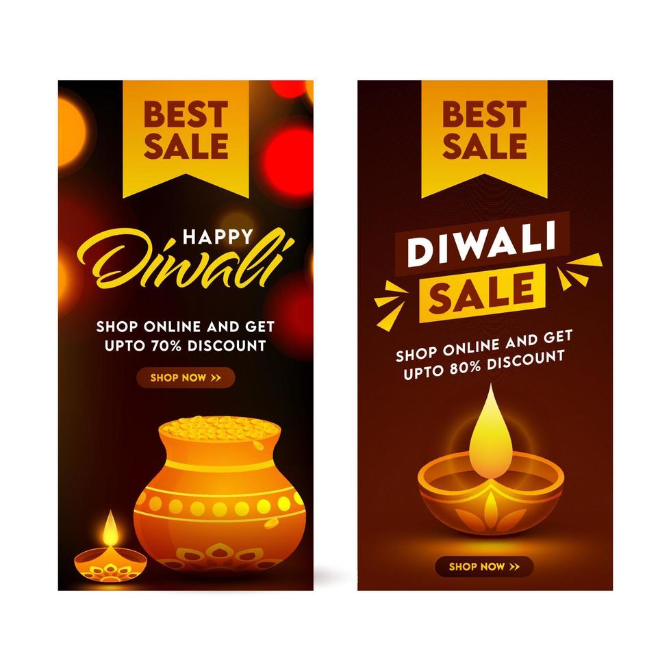 diwali vente verticale bannière ou modèle conception avec meilleur remise des offres dans deux options. vecteur