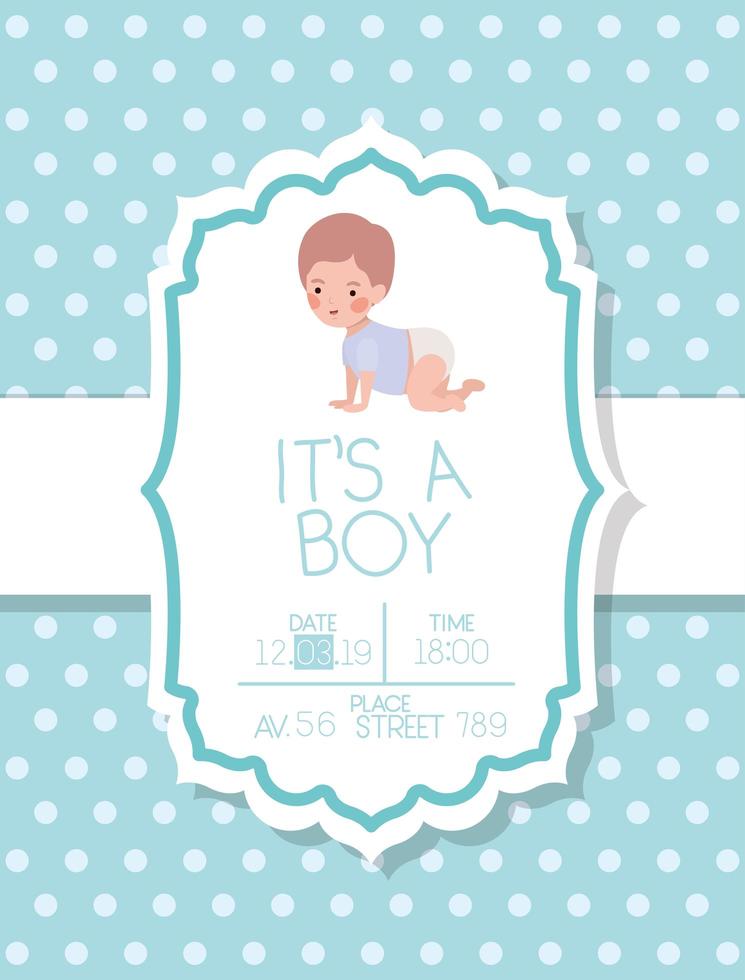 c'est une carte de douche de bébé garçon avec petit enfant vecteur