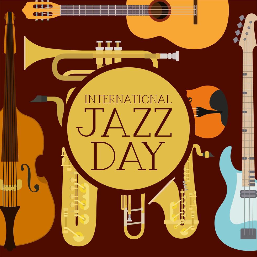 affiche de la journée du jazz avec instruments de jeu vecteur