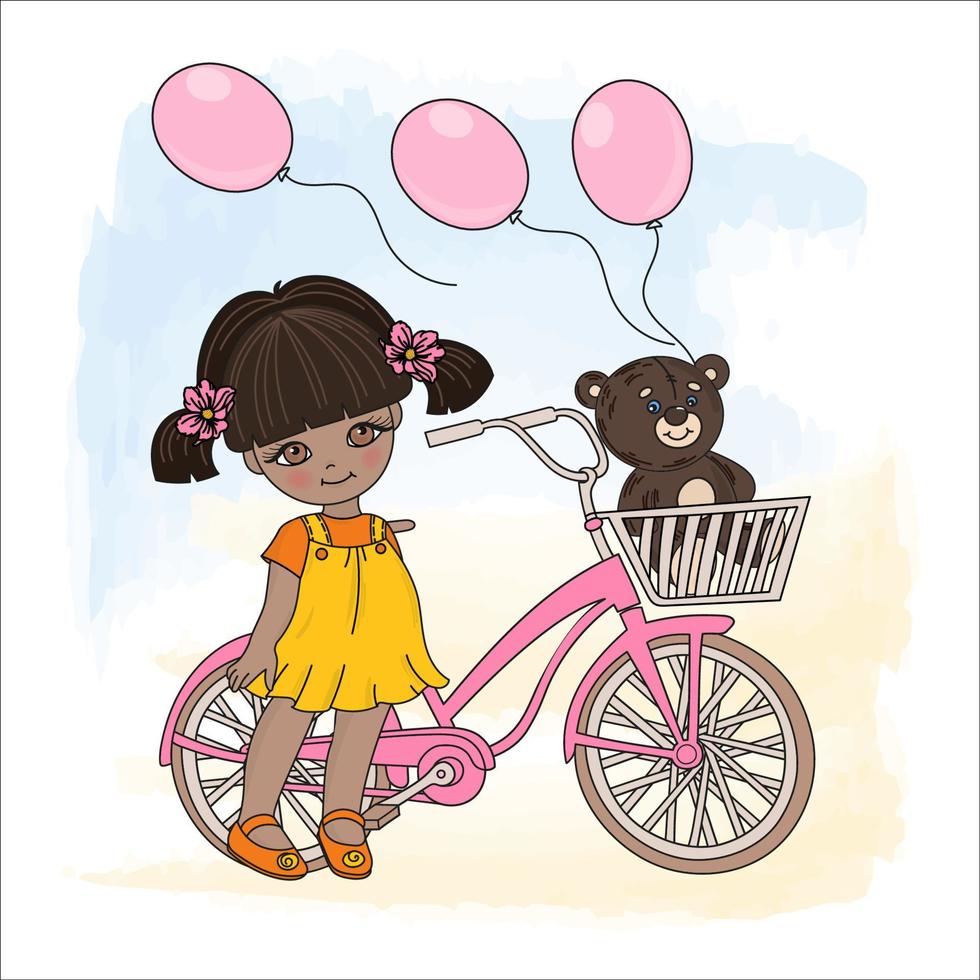 fille cycle les enfants vacances dessin animé vecteur illustration ensemble