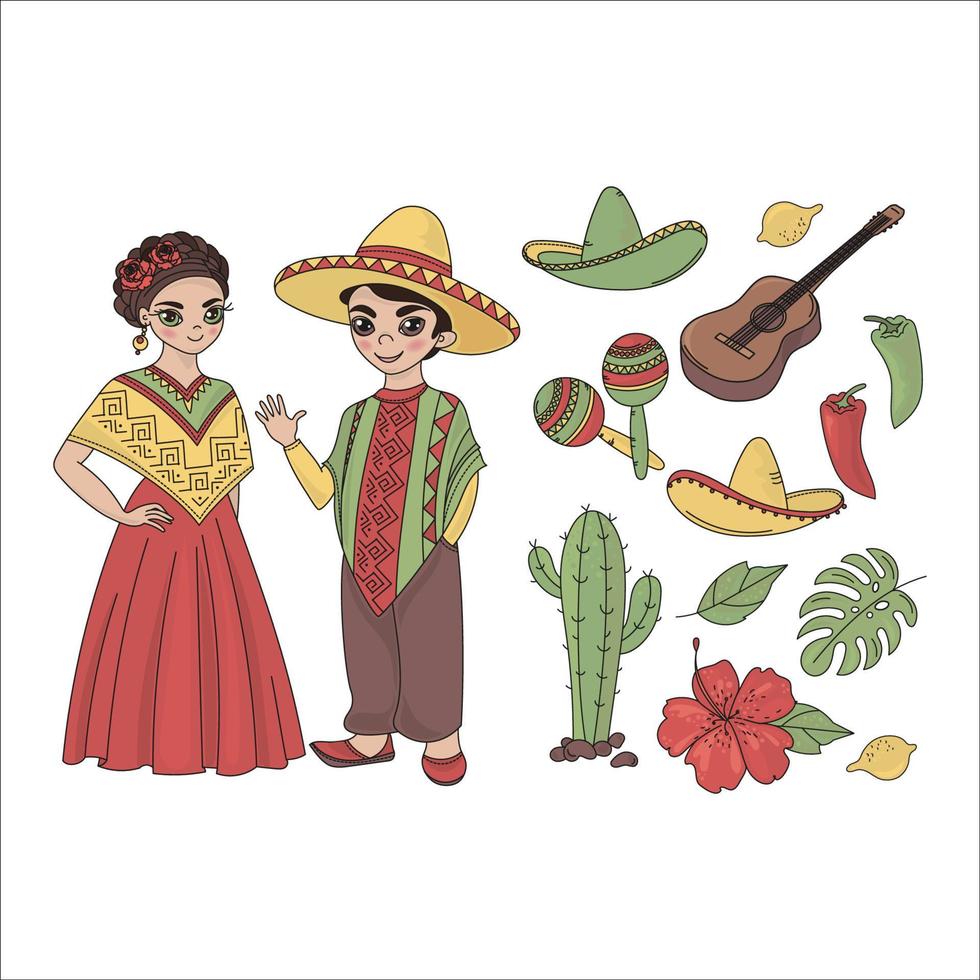 Mexique Voyage vacances périple Latin vecteur illustration ensemble