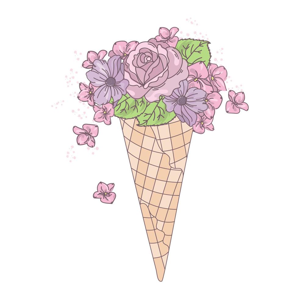 la glace crème Rose floral dessert bouquet vecteur illustration ensemble