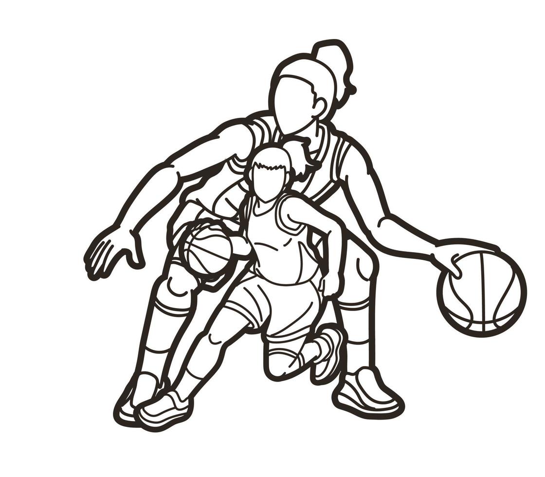 groupe de basketball femelle joueurs action dessin animé sport graphique vecteur