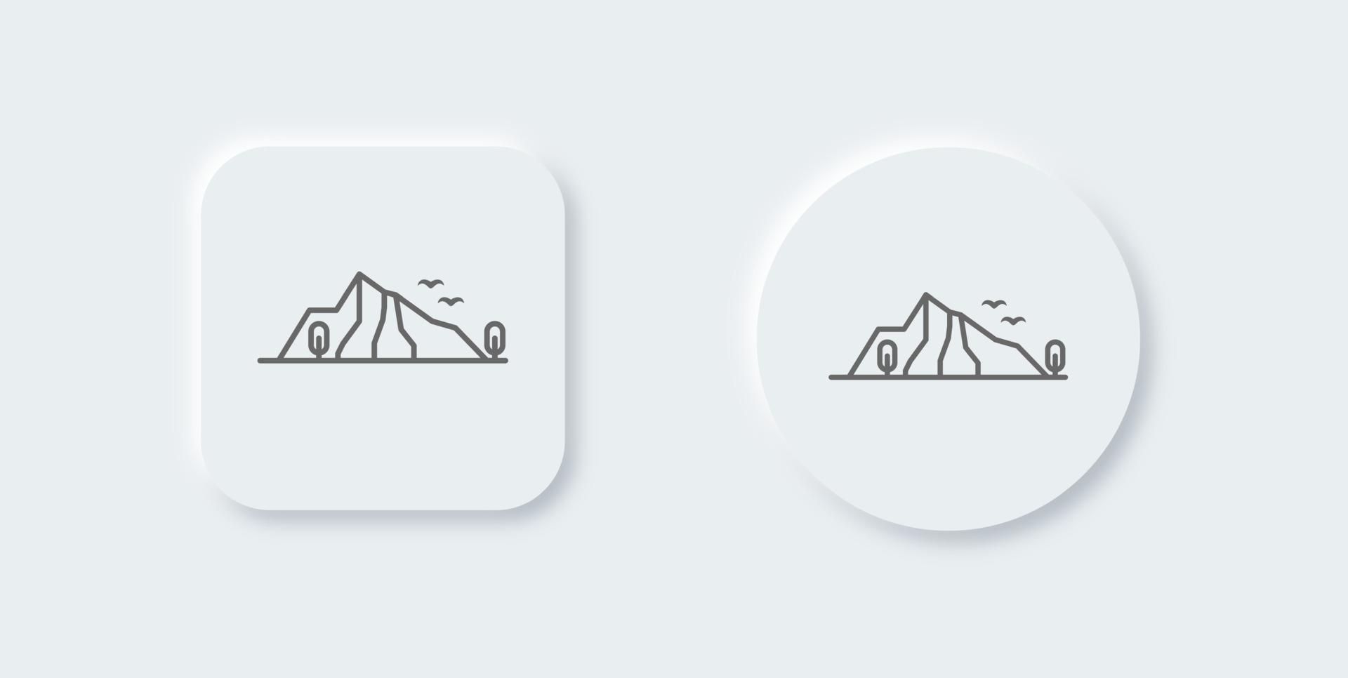 Montagne ligne icône dans néomorphe conception style. aventure panneaux vecteur illustration.