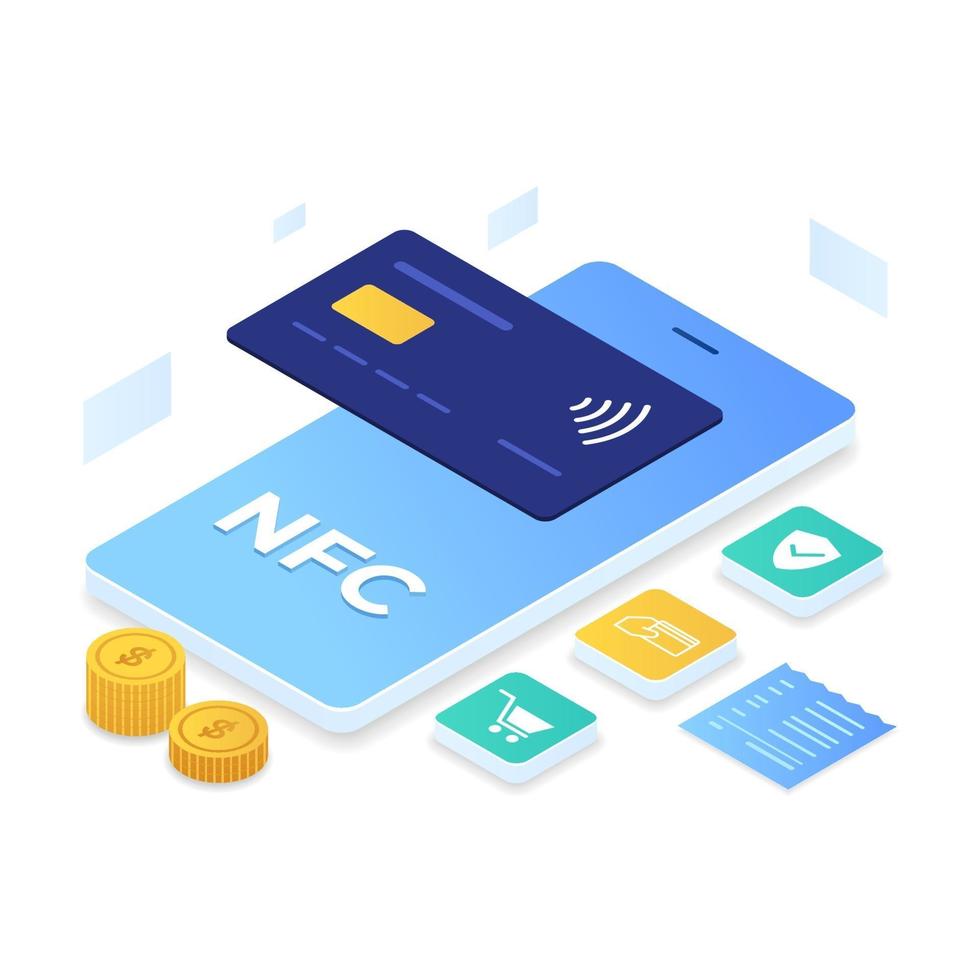 style isométrique illustration de paiement nfc vecteur