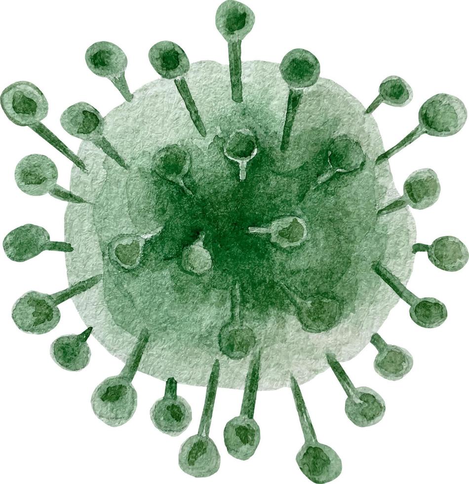 aquarelle vert coronavirus cellule isolé sur blanc vecteur