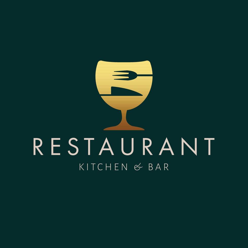 restaurant cuisine et bar logo conception. verre de vin, fourchette et couteau moderne logotype. luxe café logo. vecteur