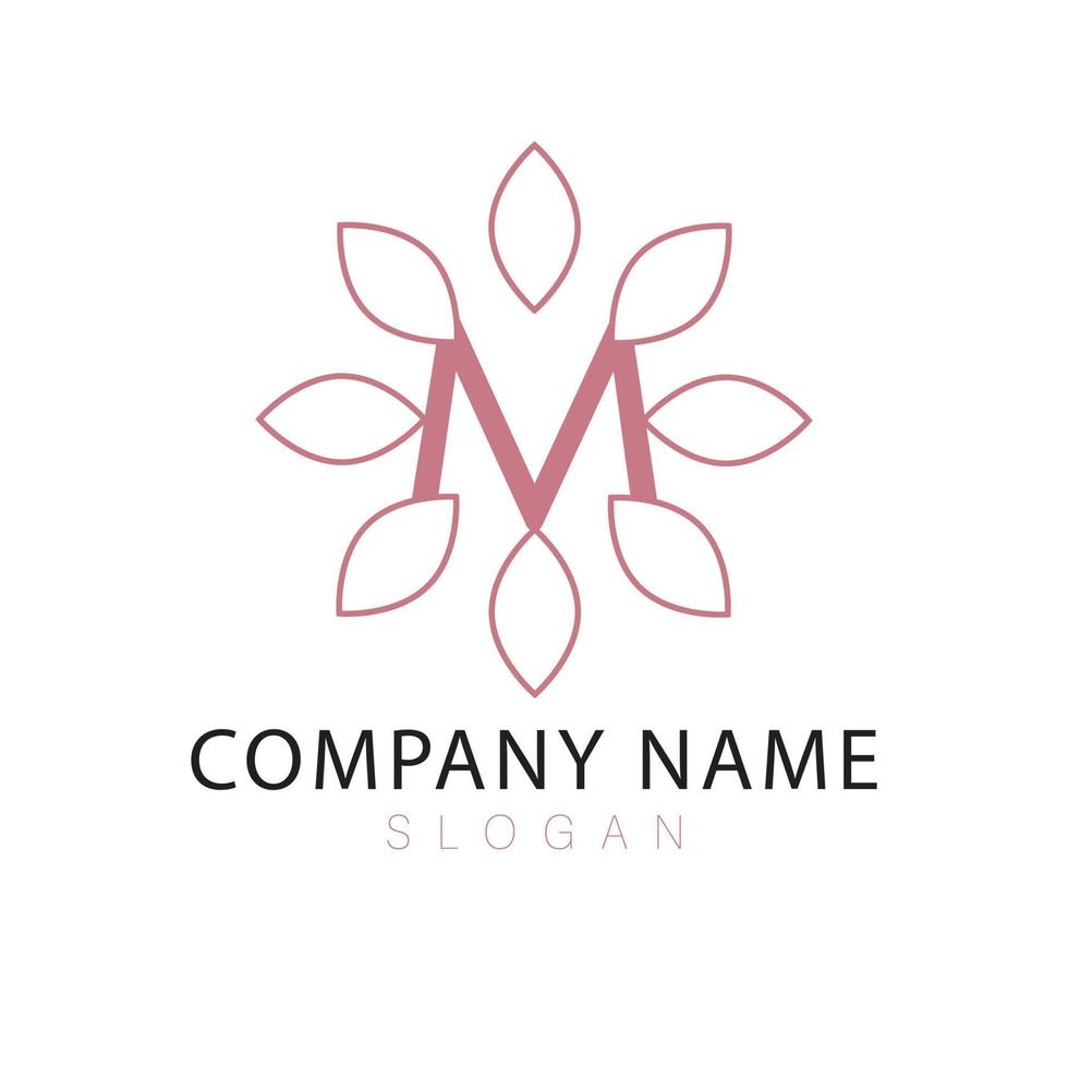 m lettre logo conception. tournesol avec lettre logotype. luxe floral logo. vecteur