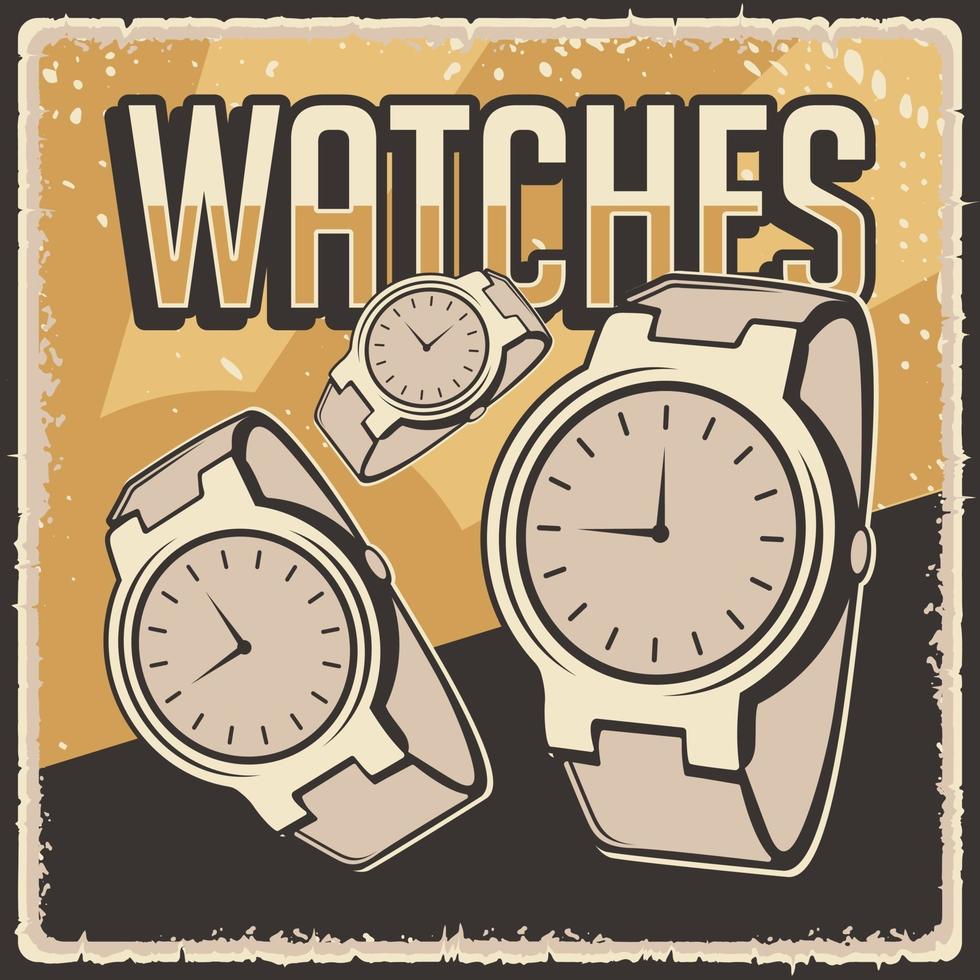 affiche de signalisation de montre-bracelet de montres de gadgets vintage classiques rétro vecteur