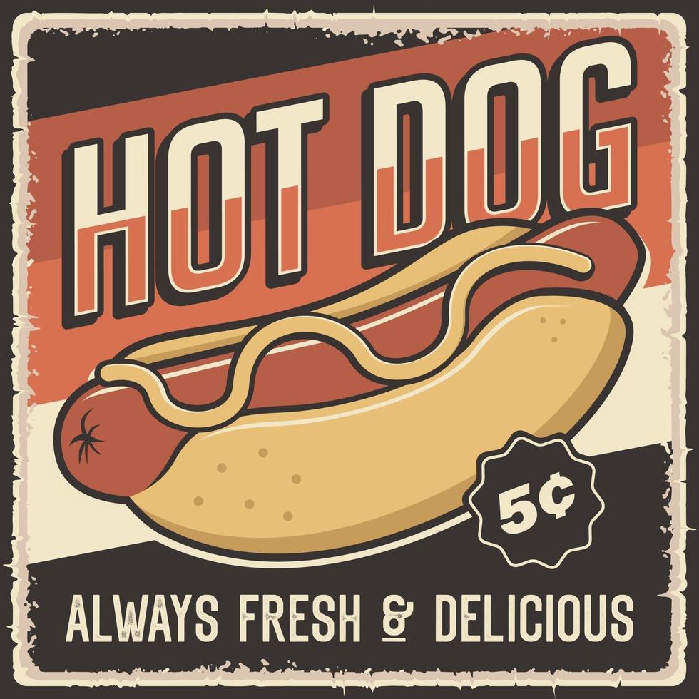 affiche de hot-dog vintage rétro vecteur