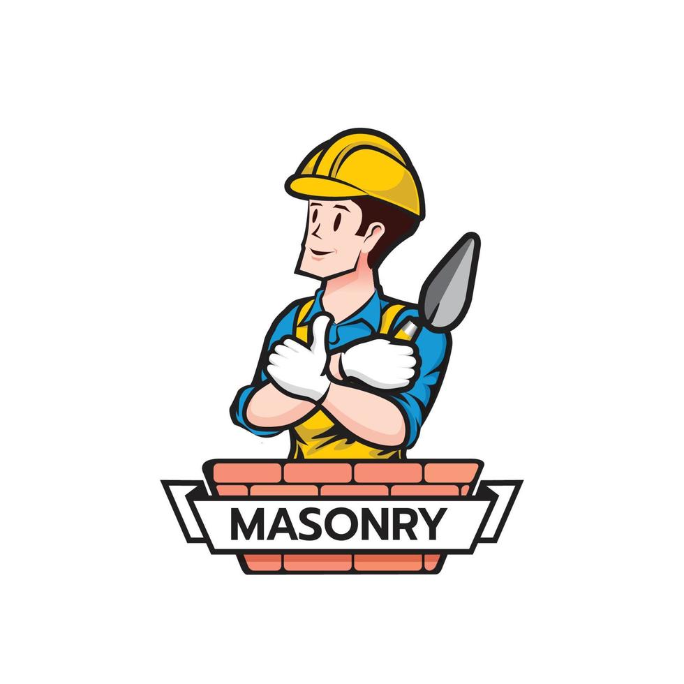 le constructeur maçon logo icône isolé maçonnerie dessin animé style vecteur