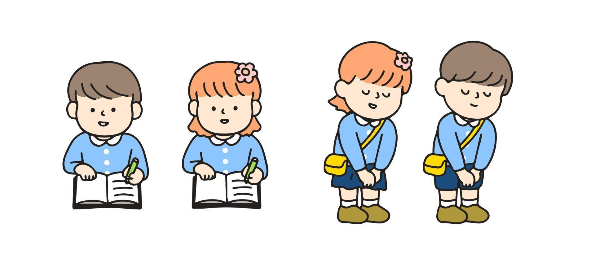 peu enfant en train d'étudier et remercier toi. mignonne dessin animé personnages, retour à école concept vecteur