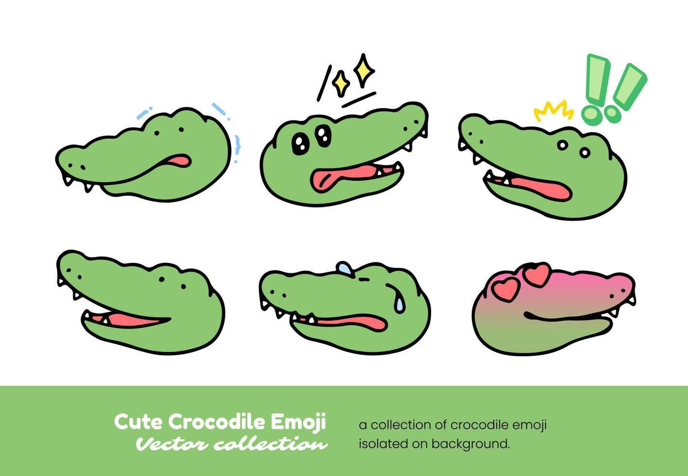 une ensemble de mignonne crocodile emojis montrant faire la fête, effrayant, sentiment malade, et dormant, isolé sur une Contexte vecteur illustration.